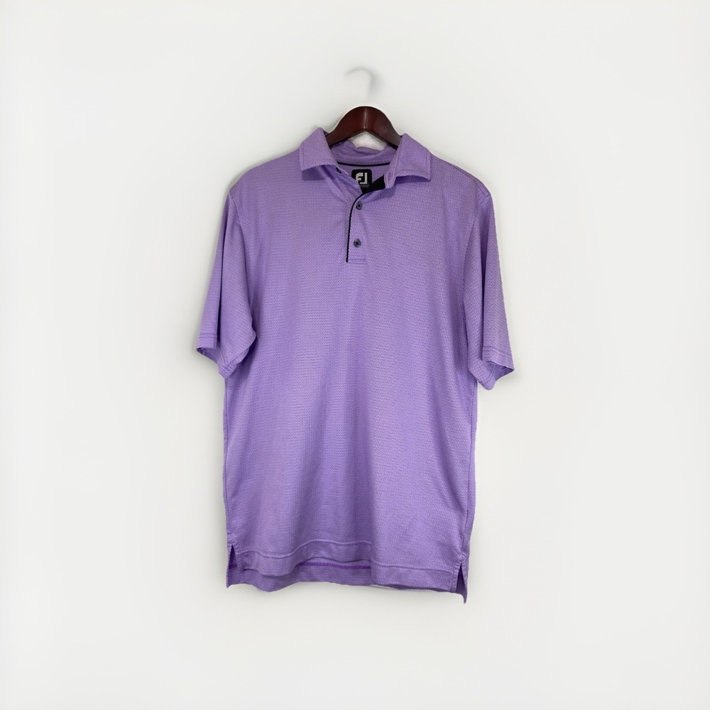 Footjoy Polo Shirt Mens Large Purple Short Sleeve‎ Golf All Over Print Geometric